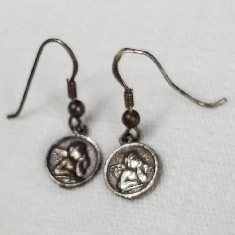 Adorable Tiny Dainty Dangle Little Angel Cherubim Silver 925 Earrings